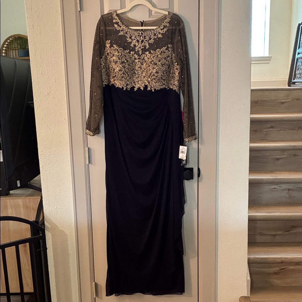 Dark blue and gold formal dress, brand new with tags, brand Xscape